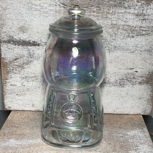 Target Bullseye Iridescent Clear Gum Ball Machine Candy Jar Glass Vessel 9x4.5"